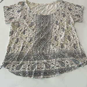 Lucky Brand Black and White Paisley Short Sleeve Top Large Cottage Core Bohemian